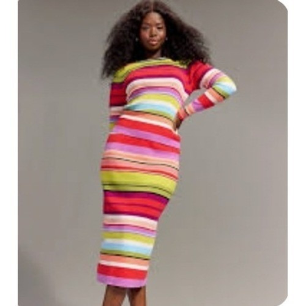 Old Navy x CJR Rainbow Stripe Ribbed Knit Top Open Back Cutout Multi-Color | L - Picture 14 of 14